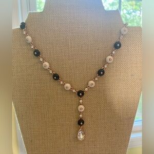 Rose Gold Tone Finished Y Design Necklace‎ with Crystals